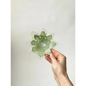 Murano Glass Hand Blown Green 8 Petal Floral Votive Candle Holder